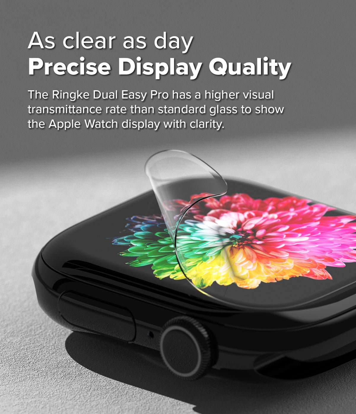 Apple Watch 11 / 10 (42mm) Screen Protector | Dual Easy Film Pro - Clear film being applied to an Apple Watch screen.