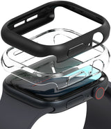 Apple Watch 11 / 10 (42mm) Case | Slim - Exploded view of a black Apple Watch with a clear and a matte black protective case.