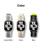 Apple Watch 42·41·40·38 mm | Sports Air Loop - Three Apple Watches with Summit White, Cream, and Black striped bands.