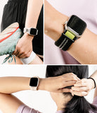 Apple Watch 42·41·40·38 mm | Sports Air Loop - Three views of an Apple Watch with a textured sports loop band on a wrist.