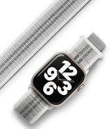 Apple Watch 42·41·40·38 mm | Sports Air Loop - Apple Watch with a white and grey textured fabric band on a white background.