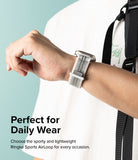 Apple Watch 42·41·40·38 mm | Sports Air Loop - Person wearing a white woven sports watch band on their wrist.