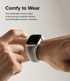 Apple Watch 42·41·40·38 mm | Sports Air Loop - A wet Apple Watch with a grey woven nylon band on a wrist with water droplets.