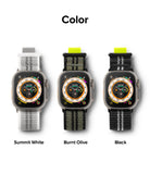Apple Watch 49·46·45·44·42 mm | Sports Air Loop - Three Apple Watches with Summit White, Burnt Olive, and Black bands.