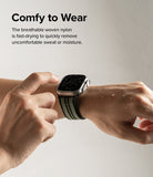 Apple Watch 49·46·45·44·42 mm | Sports Air Loop - Wet Apple Watch with green woven strap on a wrist with water droplets.