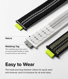 Apple Watch 49·46·45·44·42 mm | Sports Air Loop - Apple Watch Sports Air Loop - Three woven watch bands with Velcro fasteners and neon green webbing tags on a white surface.