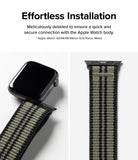 Apple Watch 49·46·45·44·42 mm | Sports Air Loop - Olive and black woven watch band attaching to an Apple Watch.