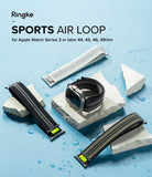 Apple Watch 49·46·45·44·42 mm | Sports Air Loop - Apple Watch Sports Air Loop - Three nylon watch bands and an Apple Watch on stone blocks with water droplets.