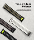 Apple Watch 49·46·45·44·42 mm | Sports Air Loop - Apple Watch Sports Air Loop - Three textured fabric watch bands in black and white with neon green accents on a gray surface.