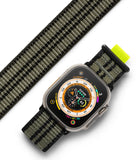 Apple Watch 49·46·45·44·42 mm | Sports Air Loop - Burnt olive textured fabric watch band with neon tab on Apple Watch.