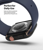 Apple Watch Series 6 / 5 / 4 / SE (40mm) Case | Slim (2 Pack) - Black protective case on a gold Apple Watch with blue band.
