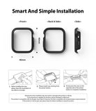 Apple Watch Series 6 / 5 / 4 / SE (40mm) Case | Slim (2 Pack) - Three views of a black 40mm watch case with installation steps.