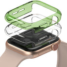Apple Watch Series 6 / 5 / 4 / SE (40mm) Case | Slim (2 Pack) - Two transparent slim cases, one green and one clear, hovering above a gold Apple Watch.