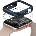 Apple Watch Series 6 / 5 / 4 / SE  (44mm) Case | Slim (2 Pack) - Apple Watch Series 6 / 5 / 4 / SE (44mm) Case | Slim (2 Pack) - Navy and clear protective cases stacked above a gold watch.