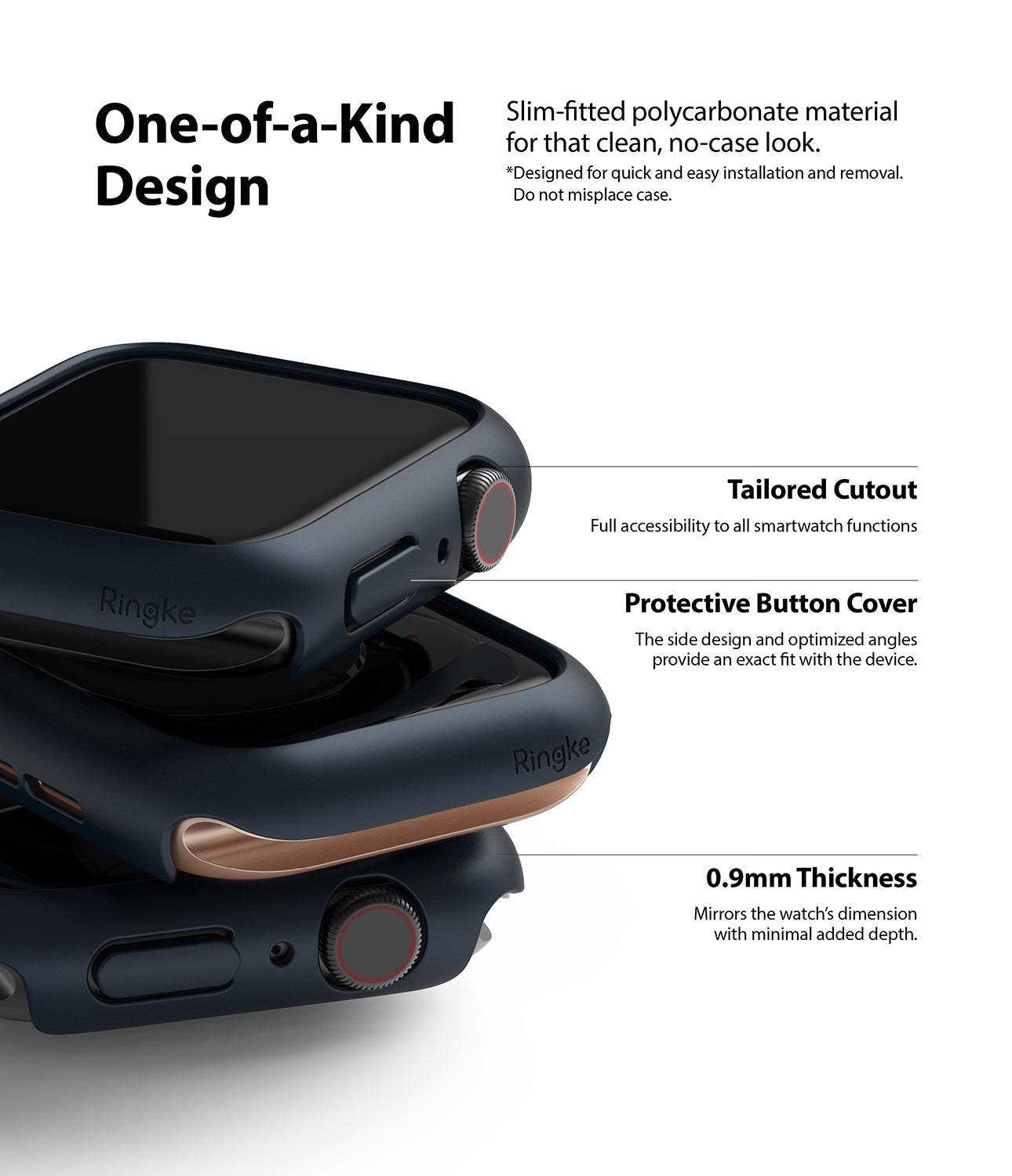 Apple Watch Series 6 / 5 / 4 / SE  (44mm) Case | Slim (2 Pack) - Apple Watch Series 6 / 5 / 4 / SE (44mm) Case | Slim (2 Pack) - Stacked matte black Apple Watch cases with labels.