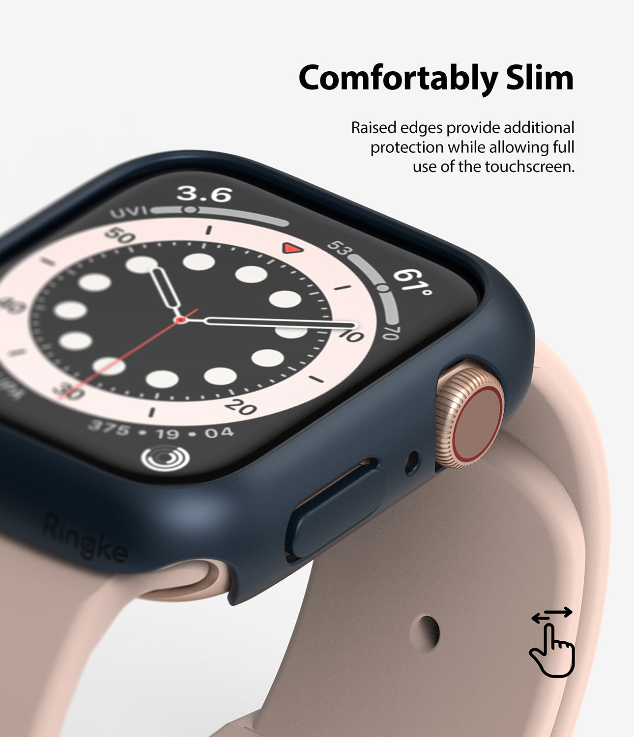 Apple Watch Series 6 / 5 / 4 / SE  (44mm) Case | Slim (2 Pack) - Apple Watch Series 6 / 5 / 4 / SE (44mm) Case | Slim (2 Pack) - Navy blue slim protective case on a pink Apple Watch.