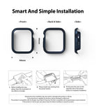 Apple Watch Series 6 / 5 / 4 / SE  (44mm) Case | Slim (2 Pack) - Apple Watch Series 6 / 5 / 4 / SE (44mm) Case | Slim (2 Pack) - Three views of a 44mm watch case and installation steps.