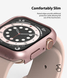 Apple Watch Series 6 / 5 / 4 / SE (40mm) Case | Slim (2 Pack) - Apple Watch Slim Case - Rose gold protective case on an Apple Watch with a light pink band and raised screen edges.