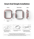 Apple Watch Series 6 / 5 / 4 / SE (40mm) Case | Slim (2 Pack) - Rose gold 40mm watch case views and installation guide.