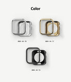 Apple Watch Series 6 / 5 / 4 / SE (44mm) | Full Frame - Silver, gold, and black protective watch cases on white.