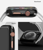 Apple Watch Series 6 / 5 / 4 / SE (44mm) | Full Frame - Close-up views of a black protective watch case showing raised bezels, button access, and precise cutouts.