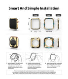 Apple Watch Series 6 / 5 / 4 / SE (44mm) | Full Frame - Installation guide showing gold watch bezel and steps.