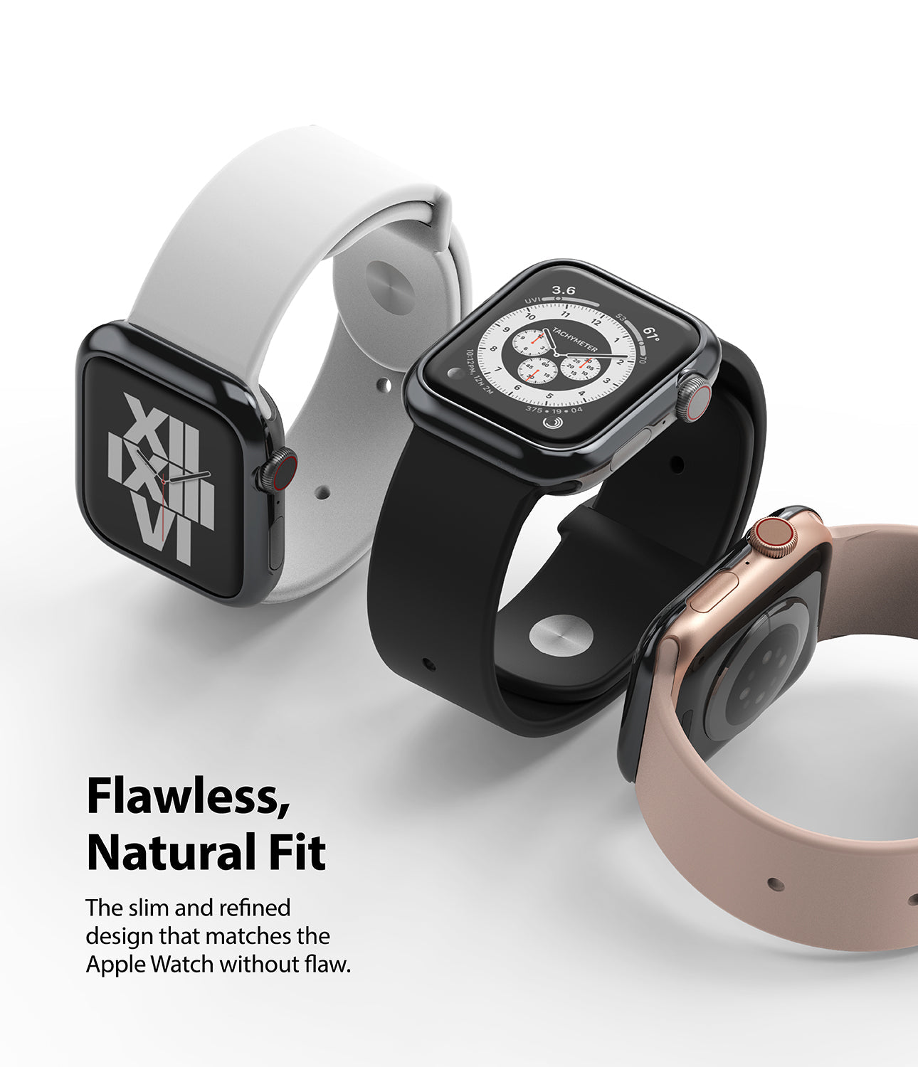 Apple Watch Series 6 / 5 / 4 / SE (40mm) | Bezel Styling - Three Apple Watches with different bands and bezel covers.