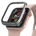 Apple Watch Series 6 / 5 / 4 / SE (40mm) | Premium Bezel Styling Silver + Black - Silver and black bezel hovering over watch.