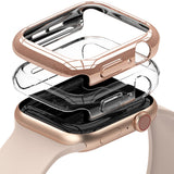 Apple Watch Series 6 / 5 / 4 / SE (40mm) Case | Slim (2 Pack) - Rose gold and clear protective cases stacked over a watch.