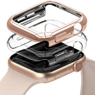 Apple Watch Series 6 / 5 / 4 / SE  (44mm) Case | Slim (2 Pack) - Apple Watch Series 6 / 5 / 4 / SE (44mm) Case | Slim (2 Pack) - Rose gold and clear protective cases stacked above watch.