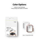Apple Watch Series 6 / 5 / 4 / SE  (44mm) Case | Slim (2 Pack) - Apple Watch Series 6 / 5 / 4 / SE (44mm) Case | Slim (2 Pack) - Retail packaging and two watch cases in clear and rose gold.