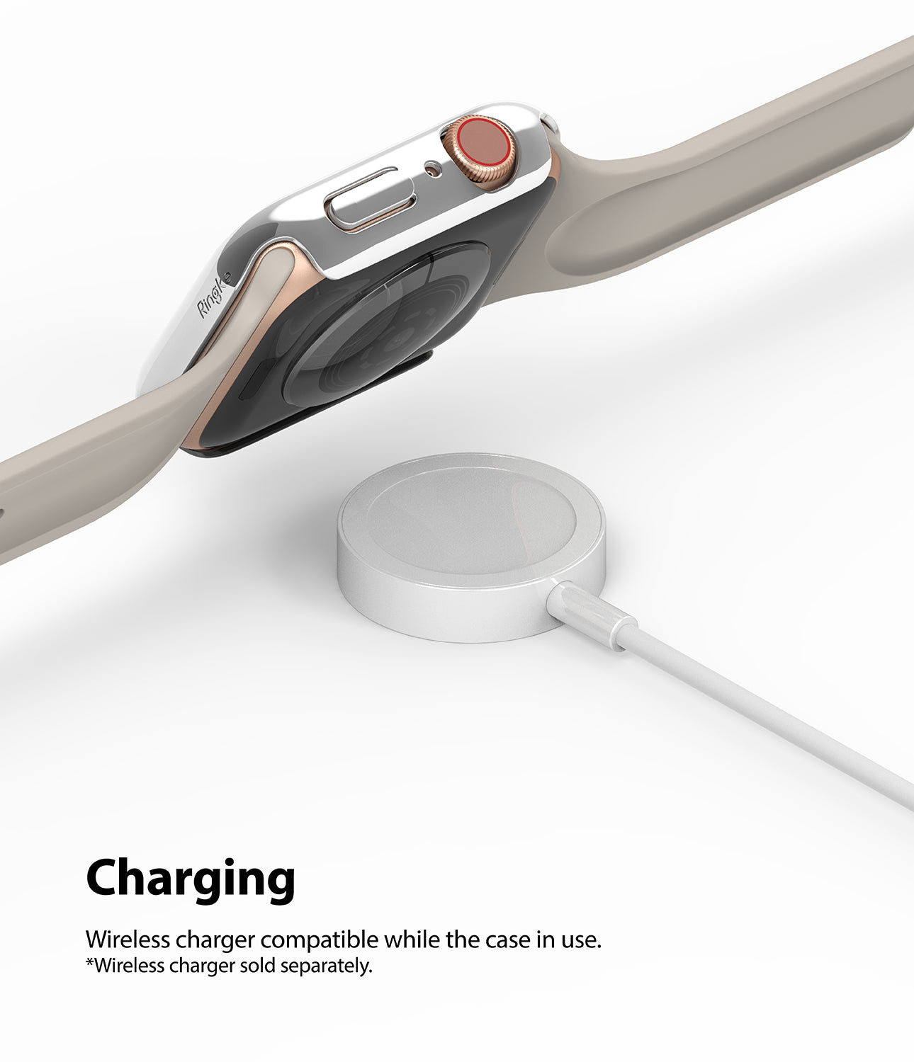 Apple Watch Series 6 / 5 / 4 / SE  (44mm) Case | Slim (2 Pack) - Apple Watch Series 6 / 5 / 4 / SE (44mm) Case - Clear protective case on an Apple Watch hovering over a wireless charger.