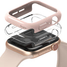 Apple Watch Series 6 / 5 / 4 / SE  (44mm) Case | Slim (2 Pack) - Apple Watch Series 6 / 5 / 4 / SE (44mm) Case | Slim (2 Pack) - Pink and clear protective cases hovering over a gold watch.