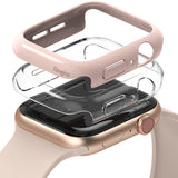 Apple Watch Series 6 / 5 / 4 / SE  (44mm) Case | Slim (2 Pack) - Apple Watch Series 6 / 5 / 4 / SE (44mm) Case | Slim (2 Pack) - Pink and clear protective cases hovering over a gold watch.