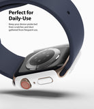 Apple Watch Series 6 / 5 / 4 / SE (40mm) Case | Slim (2 Pack) - White protective case on a gold Apple Watch with blue band.