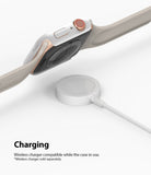 Apple Watch Series 6 / 5 / 4 / SE (40mm) Case | Slim (2 Pack) - White protective case on Apple Watch hovering over charger.