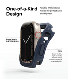 Apple Watch Series (45mm / 44mm) Case | Air Sports - A gold Apple Watch being inserted into a flexible navy blue TPU case.