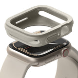Apple Watch Series (45mm / 44mm) Case | Air Sports - Beige protective case hovering above a matching Apple Watch.
