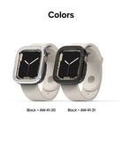 Apple Watch Series (41mm / 40mm) | Air Sports (Black) + Bezel Styling - Two Apple Watches with beige bands and silver or black metal bezels.