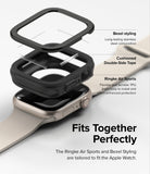 Apple Watch Series (41mm / 40mm) | Air Sports (Black) + Bezel Styling - Exploded view of Apple Watch case, tape, and bezel.