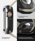 Apple Watch Series (45mm / 44mm) | Air Sports (Black) + Bezel Styling - Close-up of black watch case with silver bezel.