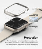 Apple Watch 9 / 8 / 7 (41mm) | Bezel Styling - Exploded view of a metallic bezel cover attaching to an Apple Watch.