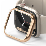 Apple Watch 9 / 8 / 7 (45mm) | Bezel Styling - A rose gold protective bezel frame hovering over a 45mm Apple Watch.