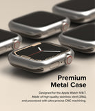 Apple Watch 9 / 8 / 7 (45mm) | Bezel Styling - Multiple silver stainless steel Apple Watch cases arranged on a beige surface.