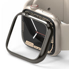 Apple Watch 9 / 8 / 7 (45mm) | Bezel Styling - A black metallic bezel styling frame hovering over an Apple Watch face.