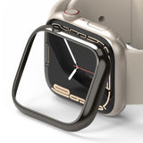 Apple Watch 9 / 8 / 7 (45mm) | Bezel Styling - A black metallic bezel styling frame hovering over an Apple Watch face.