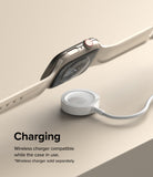 Apple Watch 9 / 8 / 7 (45mm) | Bezel Styling - Apple Watch with protective case hovering above a wireless charger.