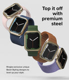 Apple Watch 9 / 8 / 7 (41mm) | Bezel Styling Premium - Five Apple Watches with gold steel bezels and colorful bands.