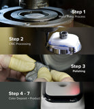 Apple Watch 9 / 8 / 7 (41mm) | Bezel Styling Premium - Four-step manufacturing process showing metal pressing, CNC, polishing, and testing.