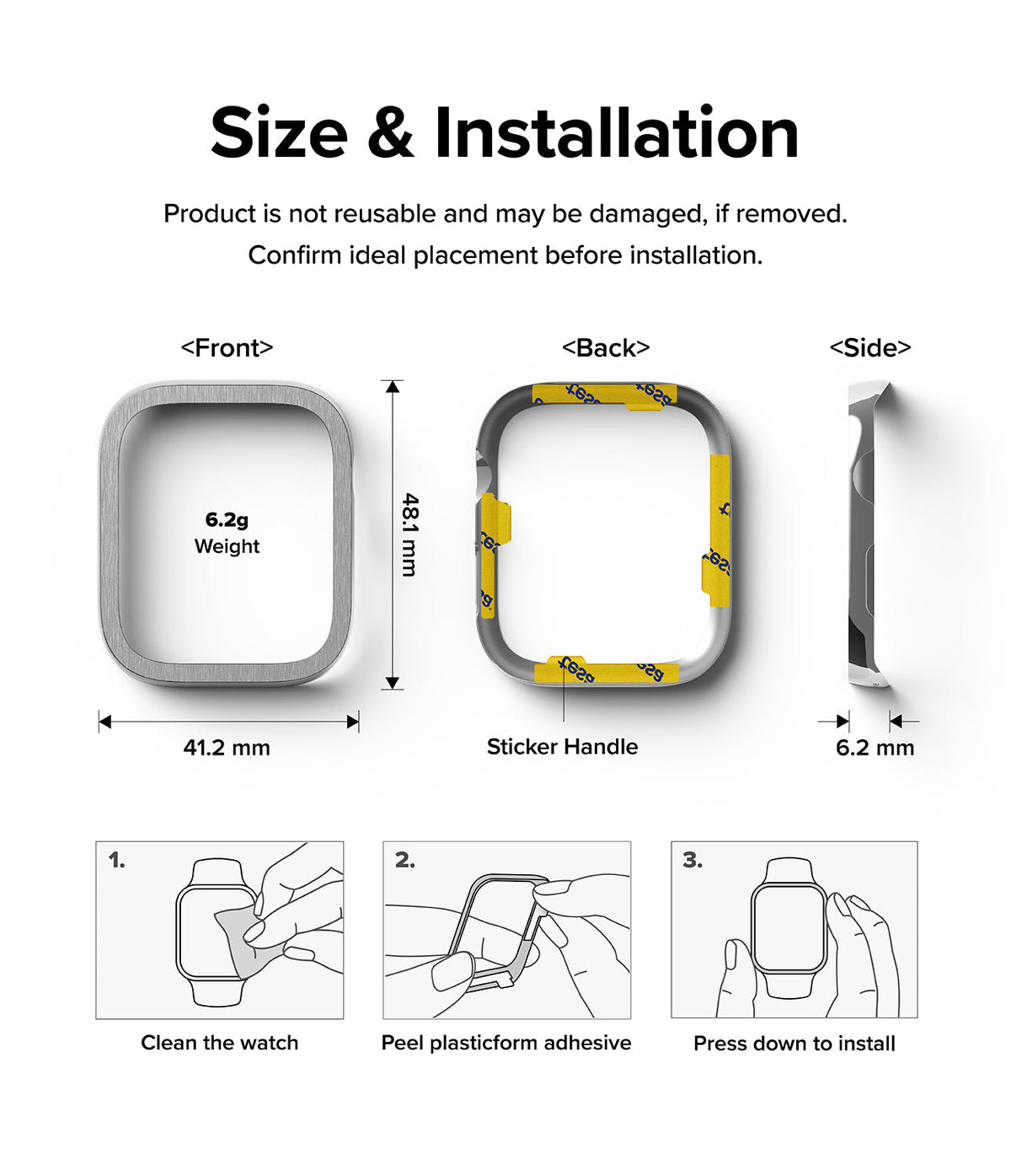Apple Watch 9 / 8 / 7 (45mm) | Premium Bezel Styling Hairline - Dimensions, adhesive backing, and installation steps.